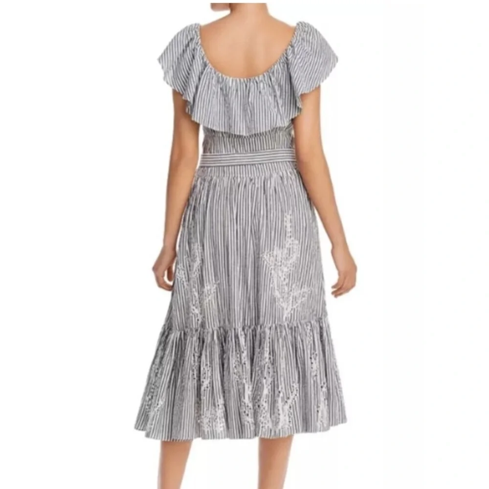 NWT Tory Burch Eyelet Embroidered Seersucker Midi On Off Shoulder Ruffle Dress 4 - Picture 3 of 11